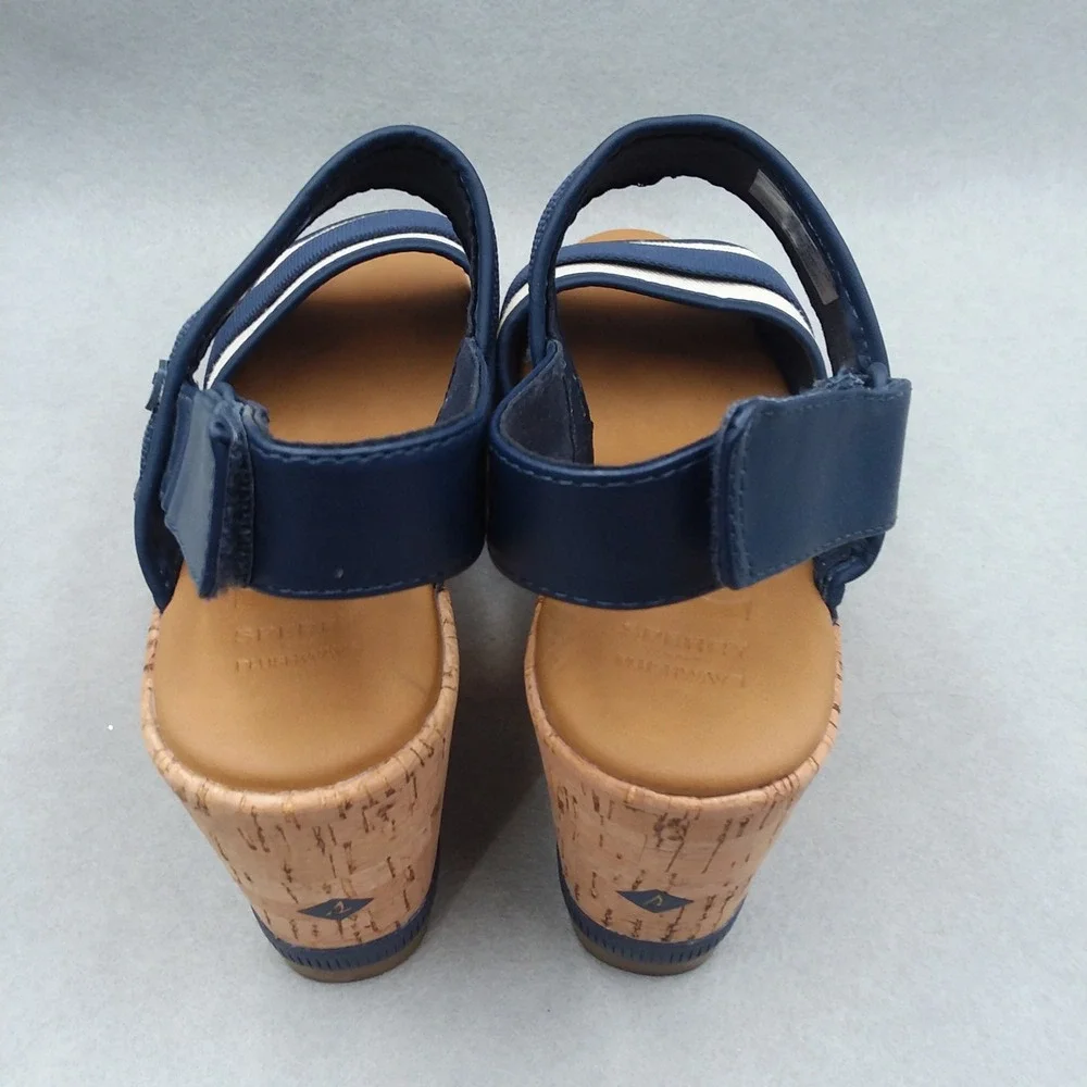 Sperry Kennedy Plushwave Wedge Sandals Stripe Platform Cork‎ Shoes Women's 9M